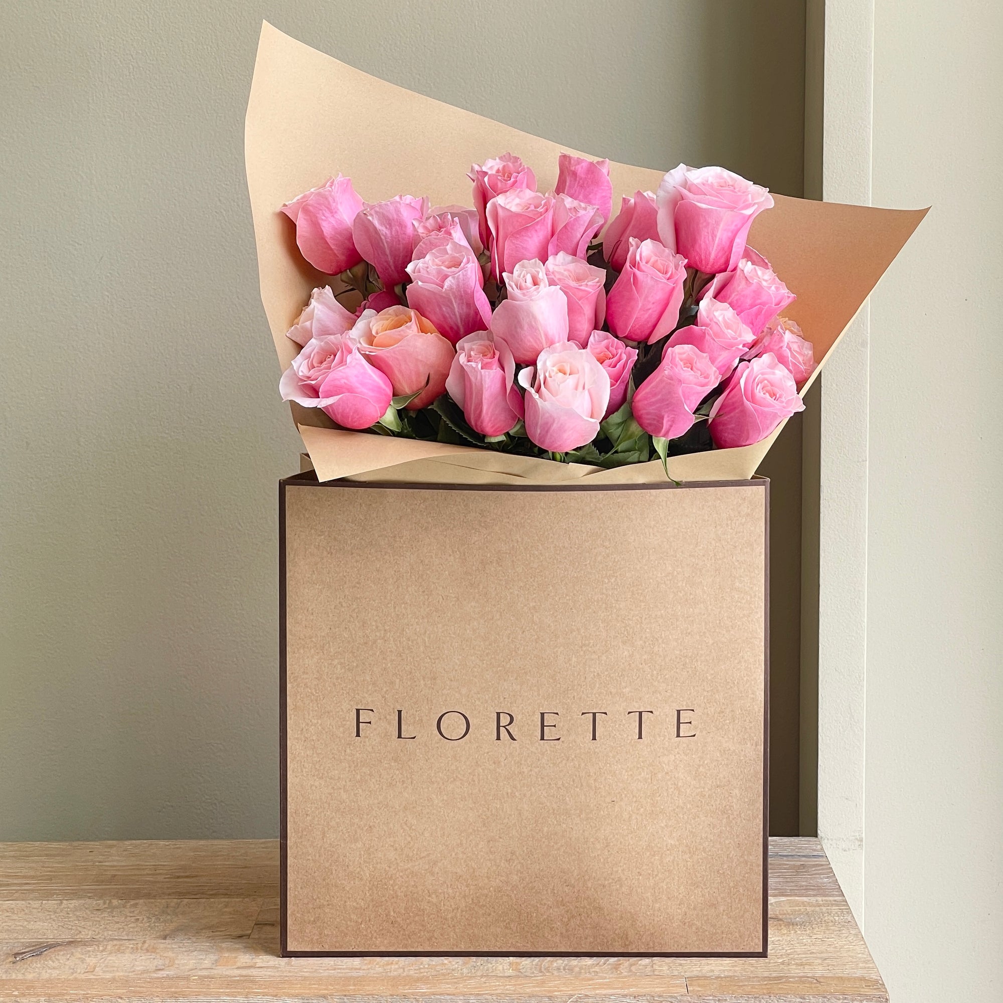 Flamingo Pink Roses (31 stems) - Florette Gift Bag