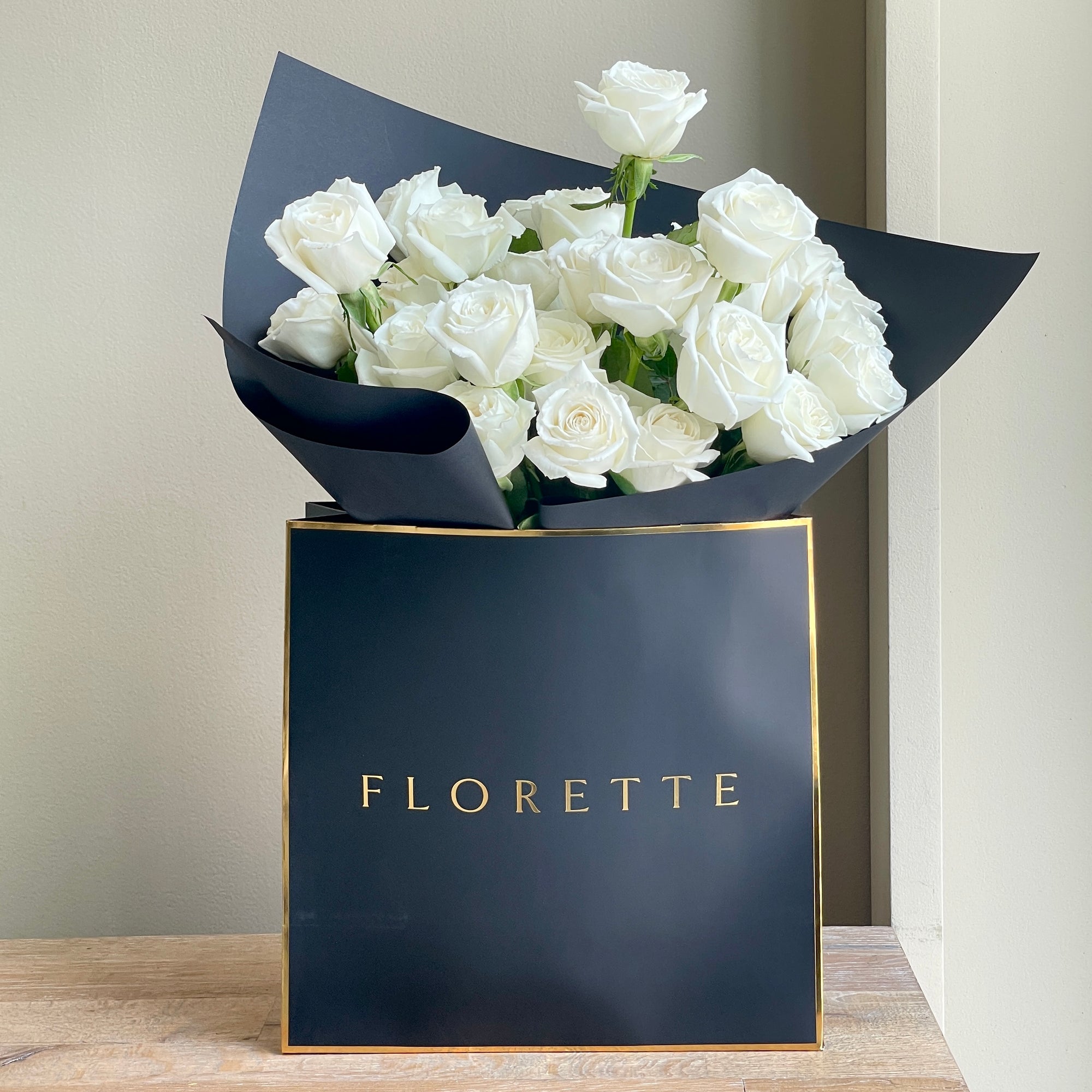 Beluga White Roses (31 stems) - Florette Gift Bag