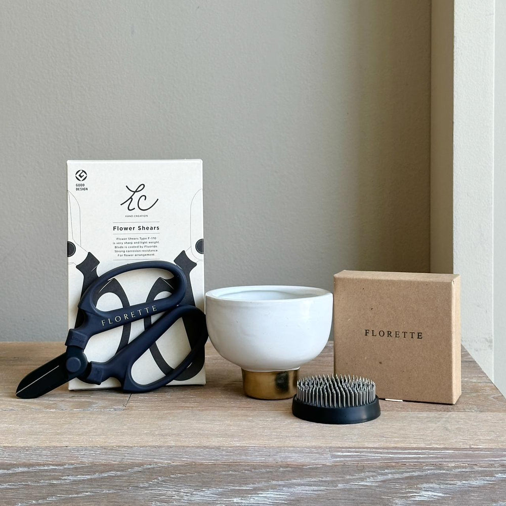 Ikebana Set - Ceramic White Vase
