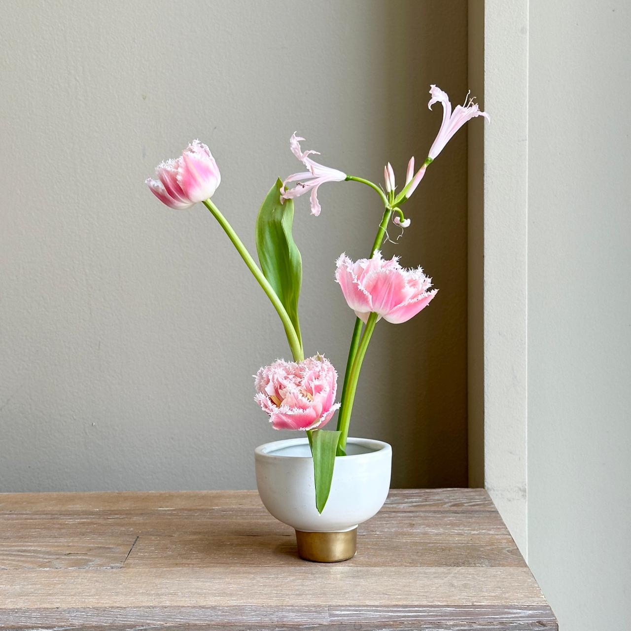 Ikebana Set - Ceramic White Vase