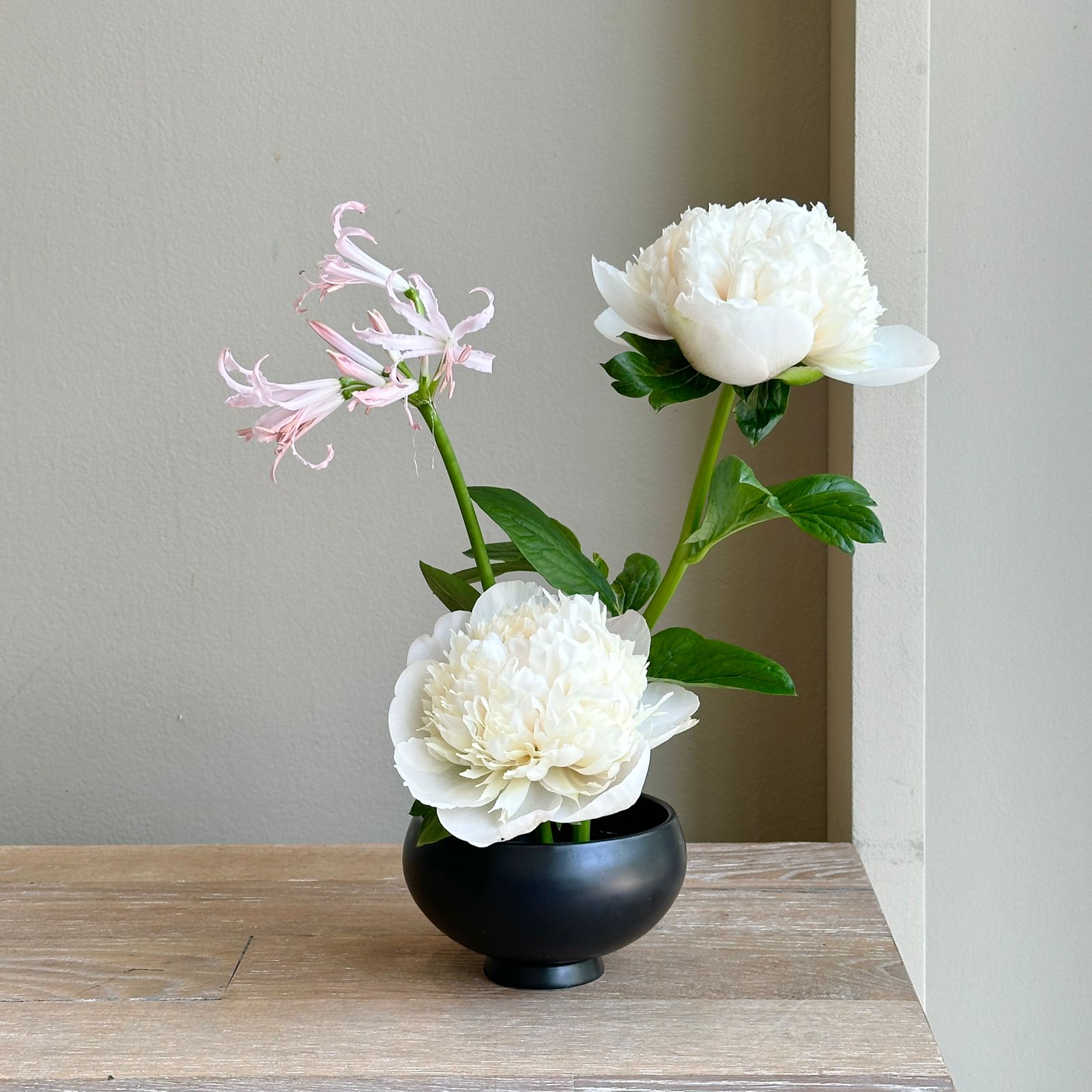 Ikebana Set - Ceramic Black Bowl