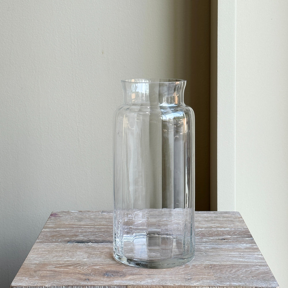 Glass Cylinder Ribbed Vase