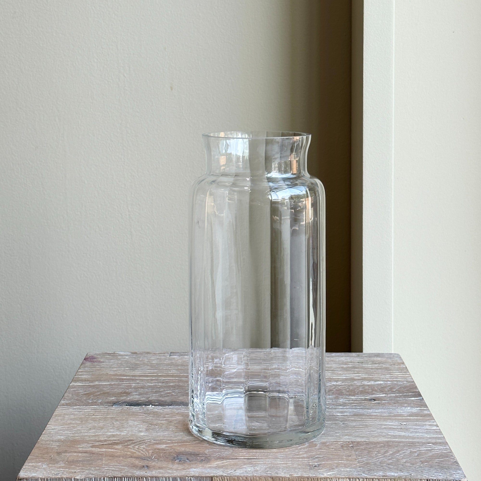 Glass Cylinder Ribbed Vase